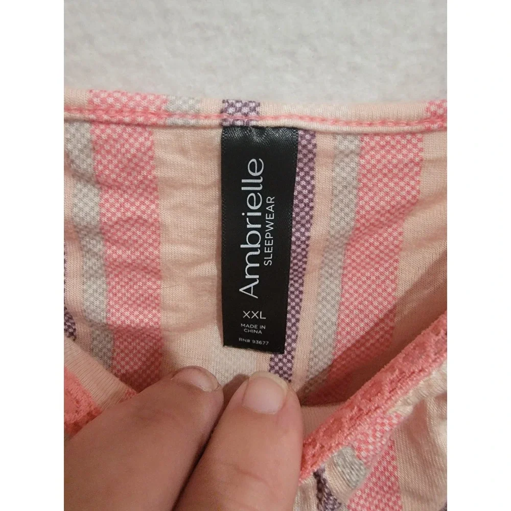 Ambrielle XXL Striped Chemise Nightgown Built-in Shelf Bra Lace Pink Purple Soft